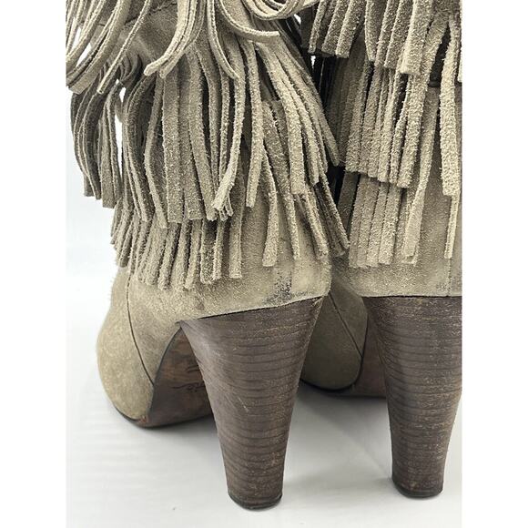 Joie Rockefeller Urban Cowgirl Triple Fringe Beige Suede Heel Boots Sz 41/10.5 - Picture 5 of 16